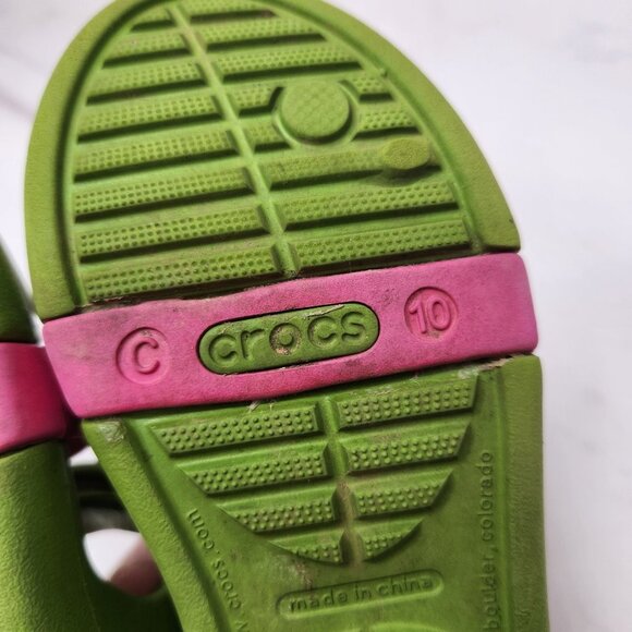 Crocs Keeley Sandals Pink Green Summer Rubber Flower Girls Child 10 - Picture 8 of 8